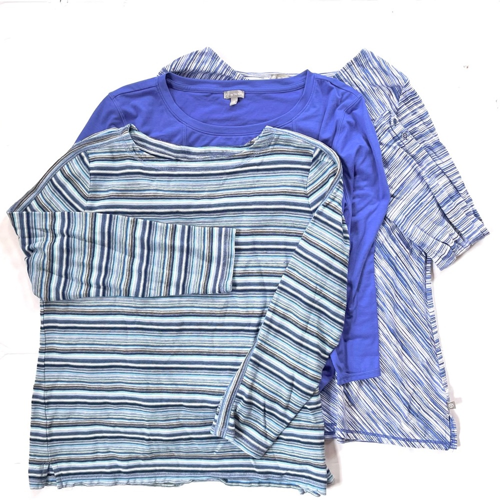 BUNDLE || Three (3) Women’s Talbots Solid & Blue Stripe Long Sleeve Shirts (XL)